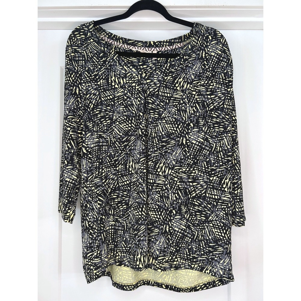 Soft Surroundings Women Black Yellow Abstract Geometric Modal Top Medium Stretch